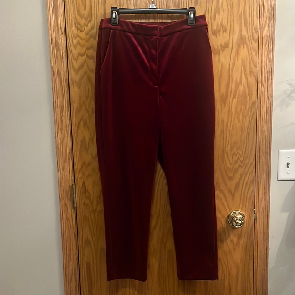 Express Red Velvet Editor Straight Elegant Burgundy Women's Pants